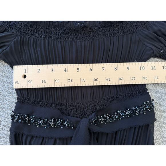 ABS Allen Schwartz Women XXS Sheer Black Sequin Beaded Tiered Ribbon Tie Dress‎ - Picture 5 of 14